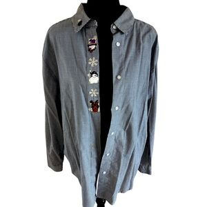 Vintage Christmas Santa Snowman Karen Scott Gingham Button Down Shirt 0057